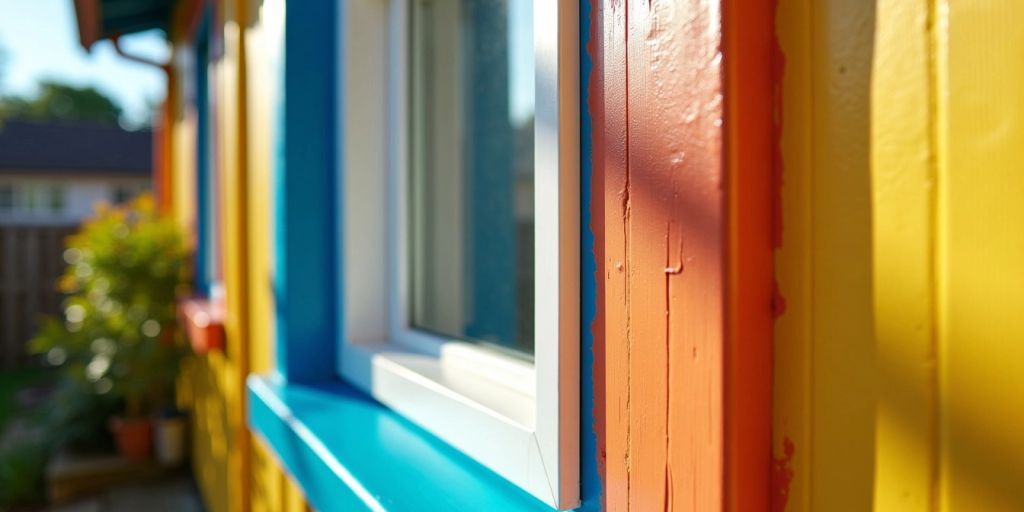 Freshly painted window frame on a house exterior.