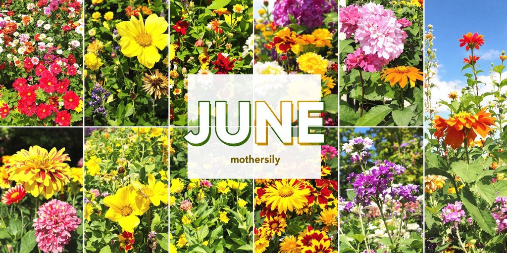 Colorful flowers and green foliage in June.