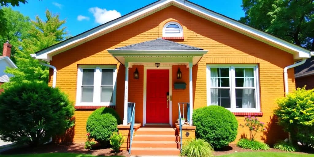 Bright brick house exterior with fresh paint and greenery.