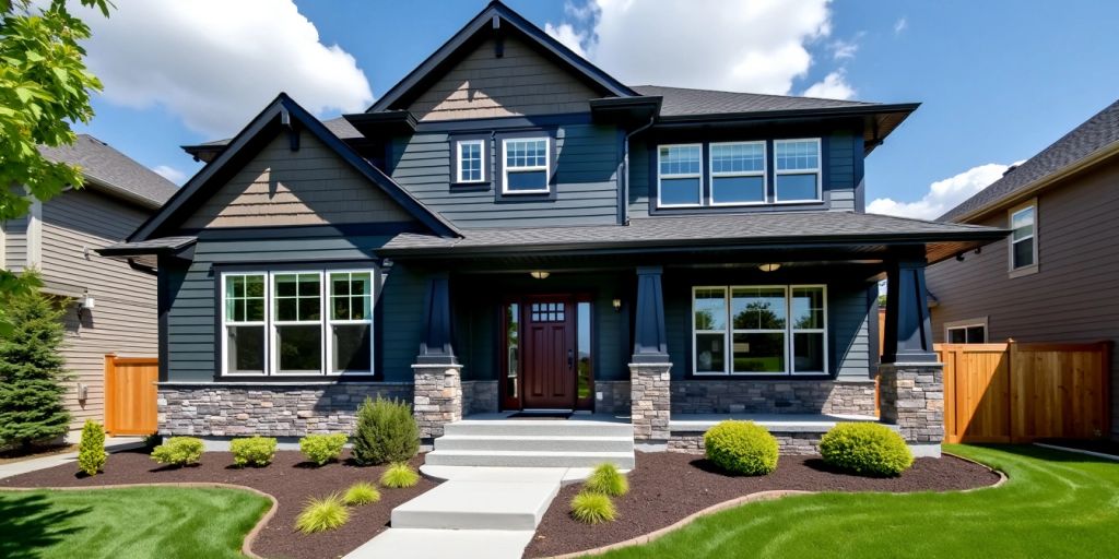 Modern house with dark vinyl siding