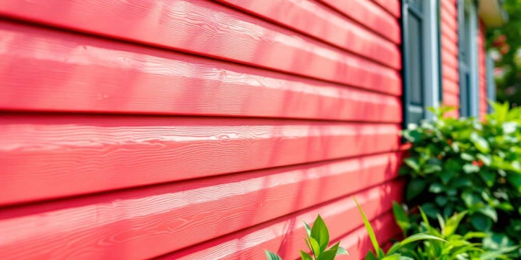 Bright house exterior with freshly painted vinyl siding.