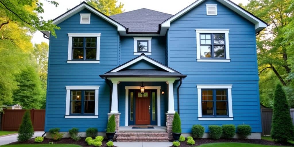 Modern house with blue aluminum siding