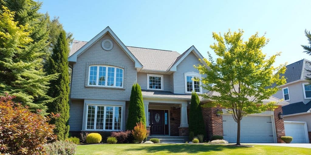 House exterior with clear skies and greenery.