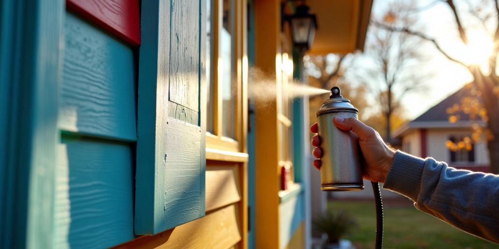 House exterior being spray painted.