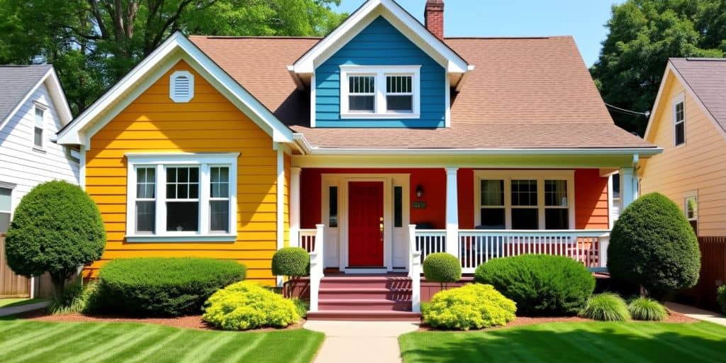 Vibrant vinyl siding colors on a house exterior.