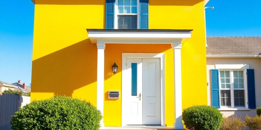 Freshly painted house exterior with vibrant colors.