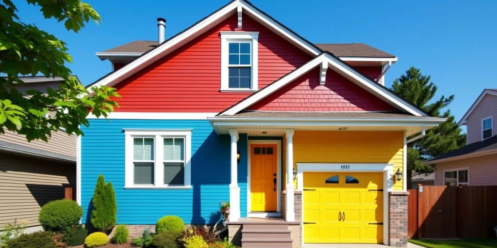 Brightly painted vinyl house exterior in Hamilton.