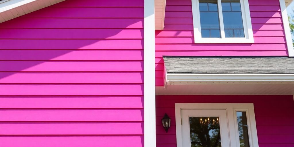 Freshly painted plastic siding on a house exterior.