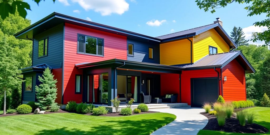 Vibrant aluminum siding colors on a modern house exterior.