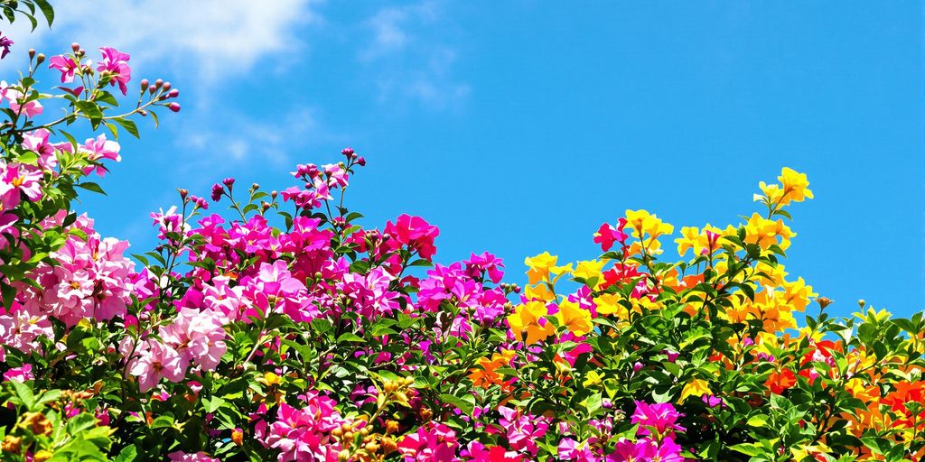 Vibrant June flowers with bright colors and greenery.