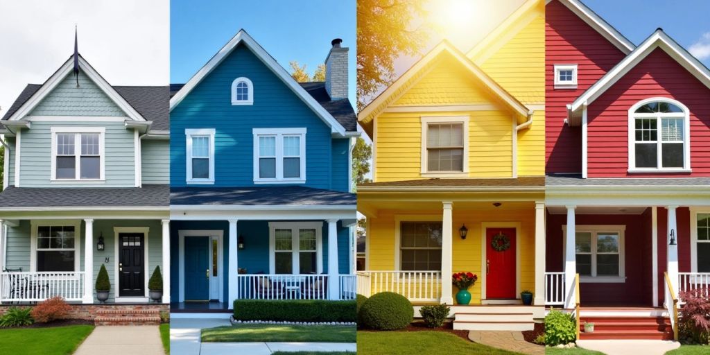 Houses with different exterior paints in various climates.