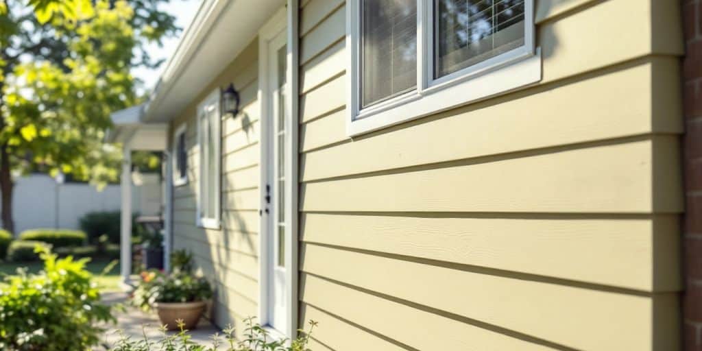 Bright house exterior with vinyl siding and adhesive paints.