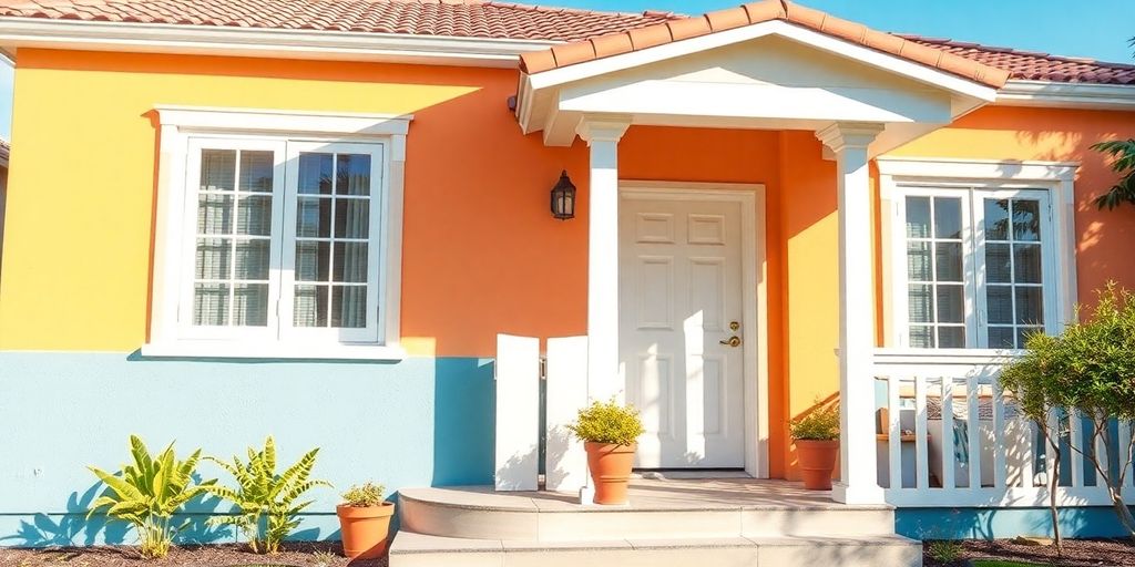 Bright house exterior with freshly painted walls.