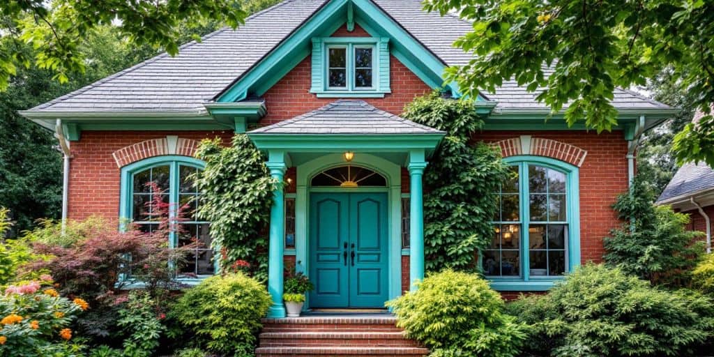 Brightly painted brick house exterior in Brantford.