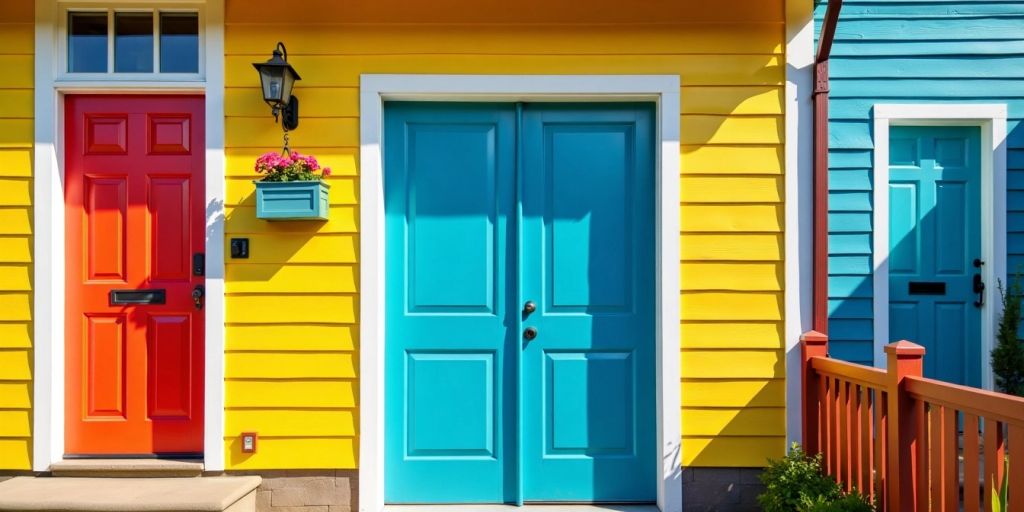 Vibrant house exterior painted by expert spray painters.