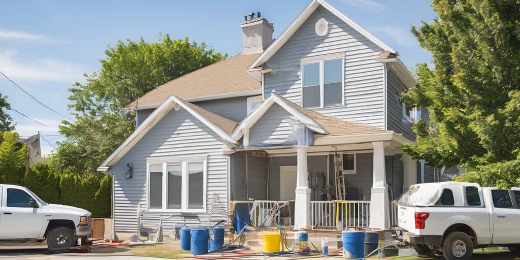 House being prepped for spray painting