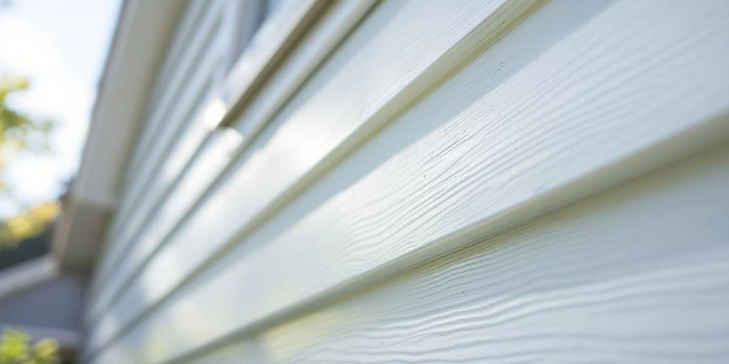 Vinyl siding exterior with repaired scratches before painting.