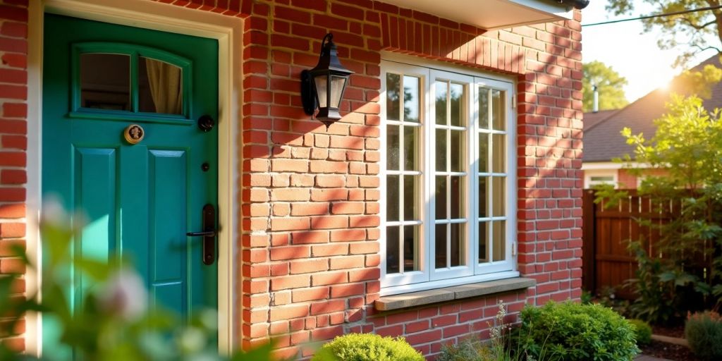 Bright house exterior with eco-friendly brick paint.