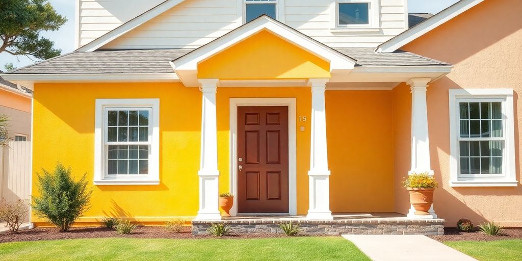 Bright house exterior with freshly painted walls.