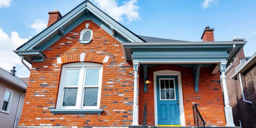 Brightly painted brick house exterior in Mississauga.