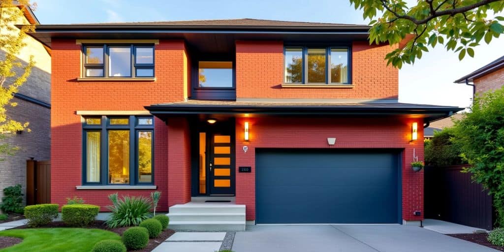 Modern St. Catharines home with colorful painted brick exterior.