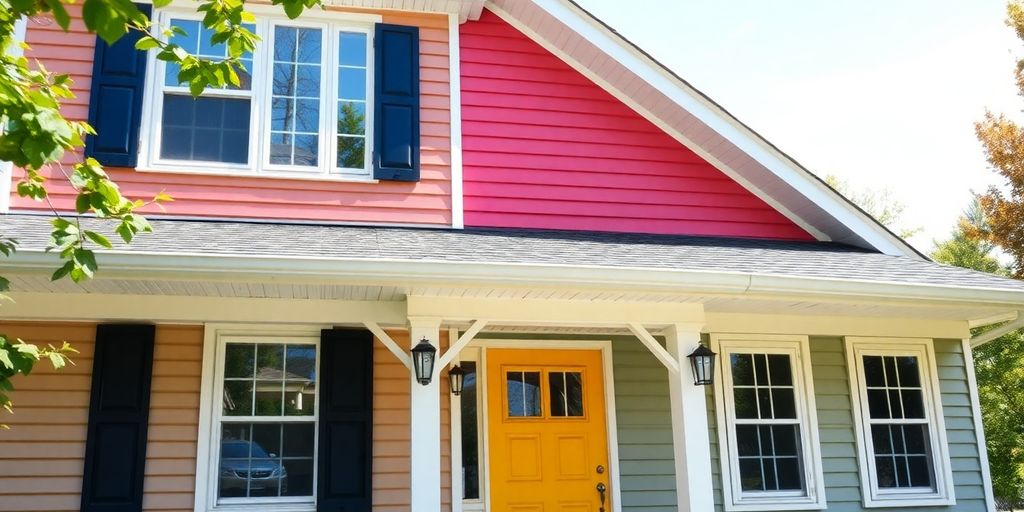 Vibrant aluminum siding house after spray painting.