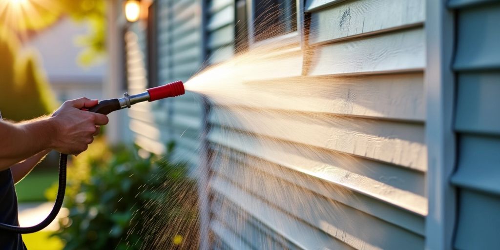 Clean aluminum siding after pressure washing.