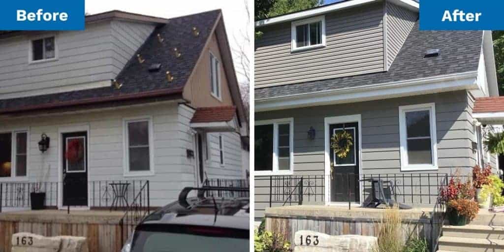 Newly painted siding, before and after